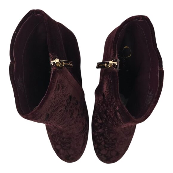 Jessica Simpson Wovella Velvet Embroidered Ankle Boots Women 9 Maroon Wine Block - Picture 7 of 16
